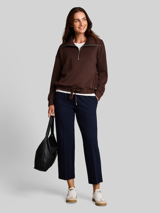 Scuba-fabric Troyer sweatshirt - java dark brown