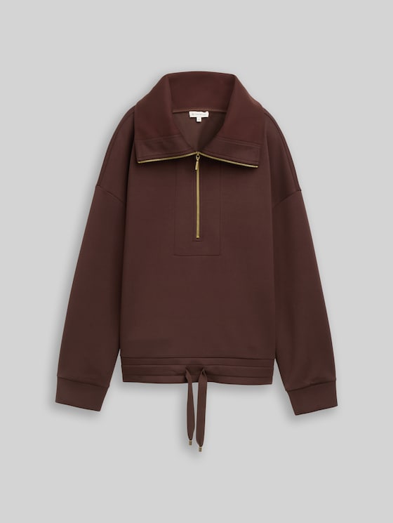 Scuba-fabric Troyer sweatshirt - java dark brown