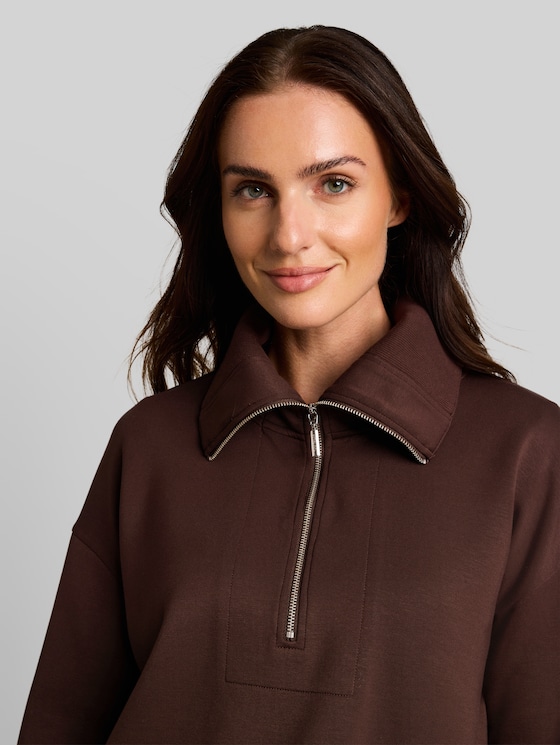 Scuba-fabric Troyer sweatshirt - java dark brown
