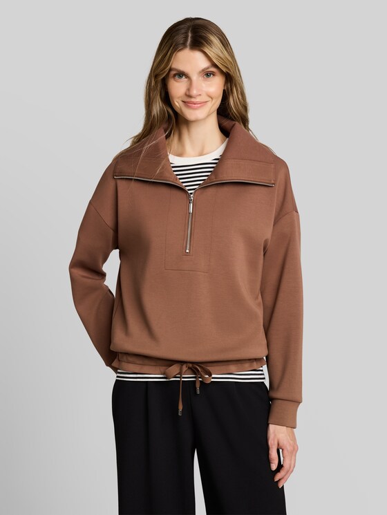 Scuba-fabric Troyer sweatshirt - camel