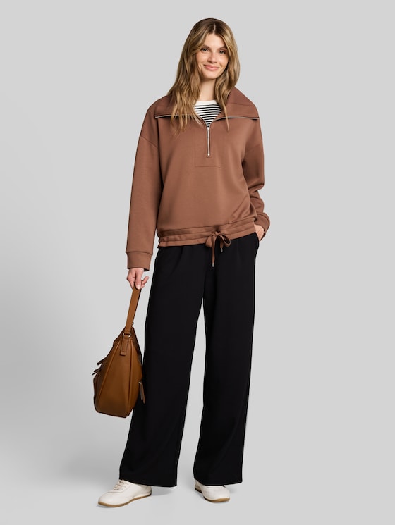 Scuba-fabric Troyer sweatshirt - camel