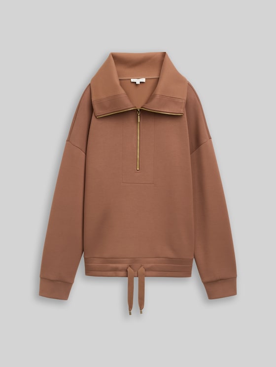 Scuba-fabric Troyer sweatshirt - camel