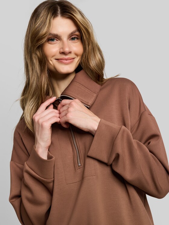 Scuba-fabric Troyer sweatshirt - camel