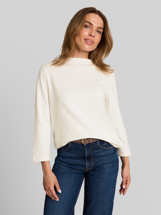 Jacquard sweatshirt with floral pattern - Whisper White