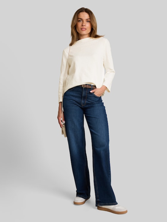 Jacquard sweatshirt with floral pattern - Whisper White