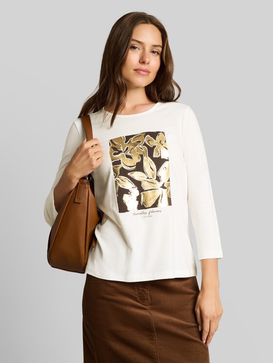 Slim-fit long-sleeved top with floral print - Whisper White