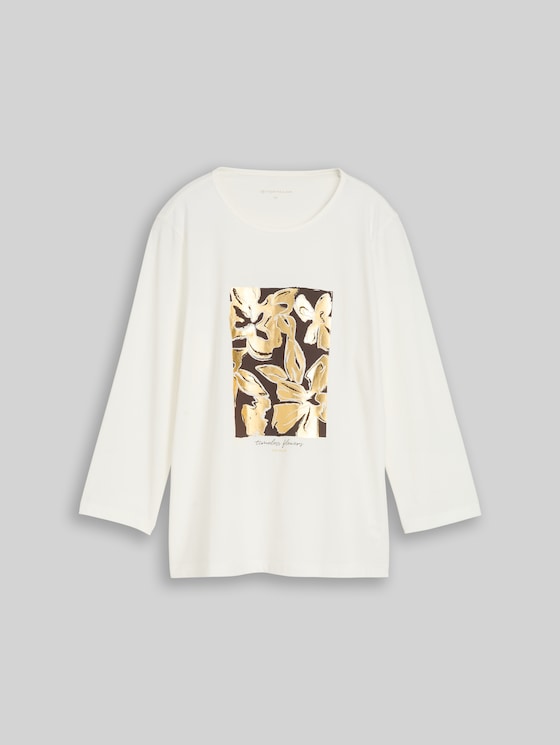 Slim-fit long-sleeved top with floral print - Whisper White