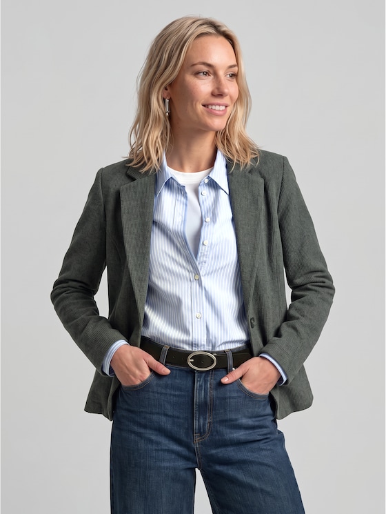 Slim-fit cosy blazer in a melange look - dark olive melange