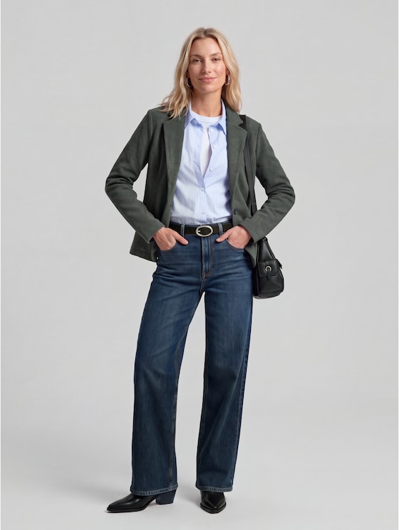 Slim-fit cosy blazer in a melange look - dark olive melange