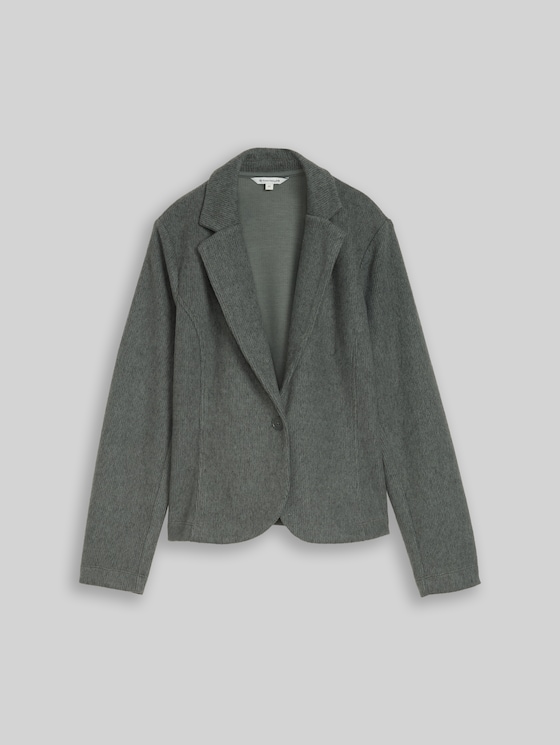 Slim-fit cosy blazer in a melange look - dark olive melange