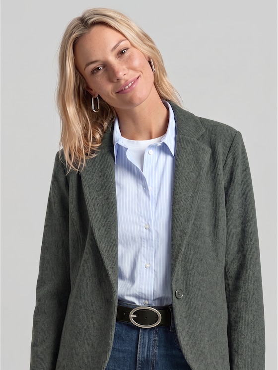 Slim-fit cosy blazer in a melange look - dark olive melange
