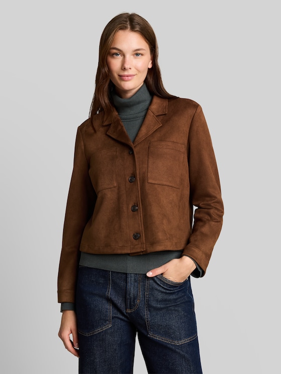 Regular-fit jacket with a suede-effect finish - camel