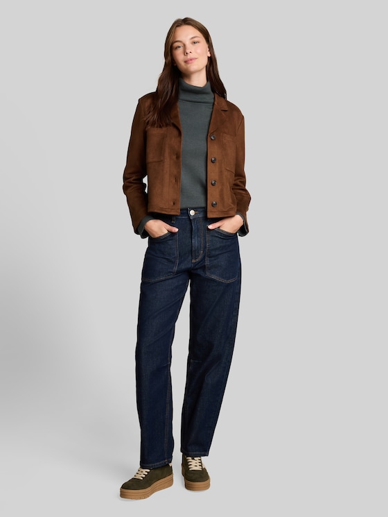 Regular-fit jacket with a suede-effect finish - camel