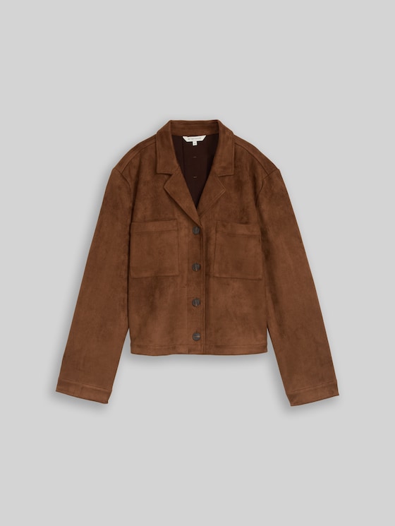 Regular-fit jacket with a suede-effect finish - camel