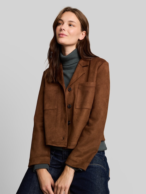 Regular-fit jacket with a suede-effect finish - camel