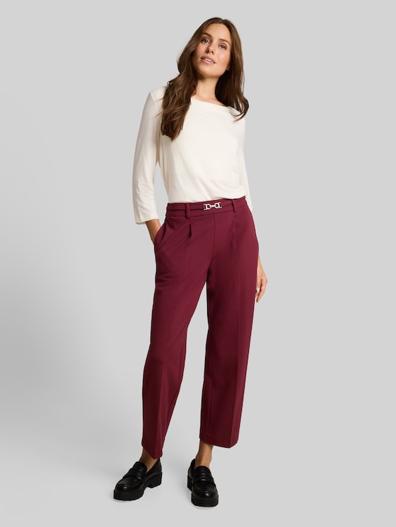 Cropped straight-leg trousers with a belt - Preppy Plum