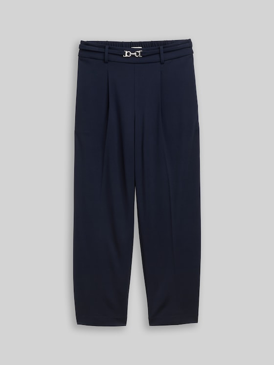 Cropped straight-leg trousers with a belt - sky captain blue