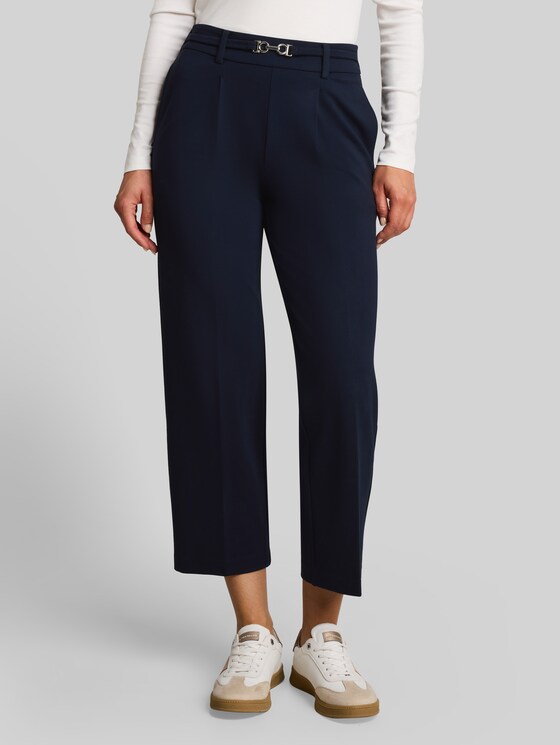 Cropped straight-leg trousers with a belt - sky captain blue