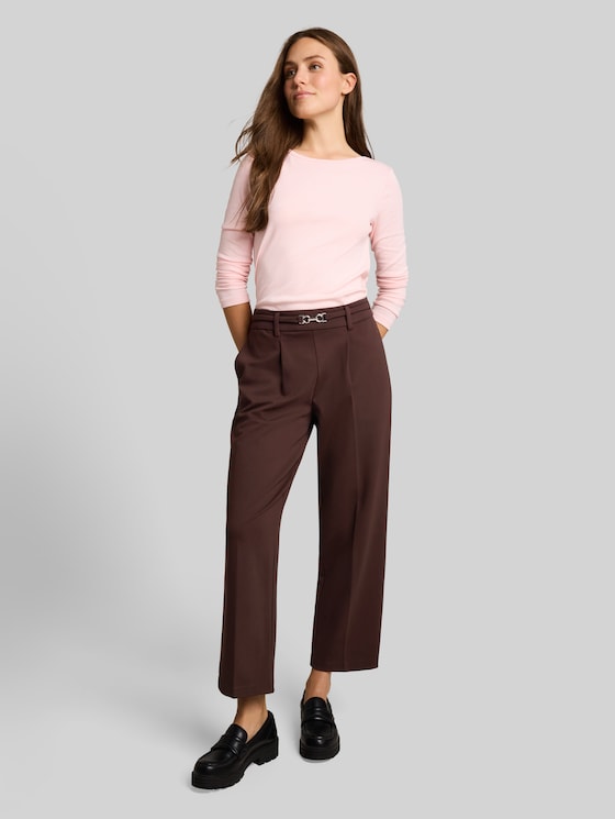 Cropped straight-leg trousers with a belt - java dark brown