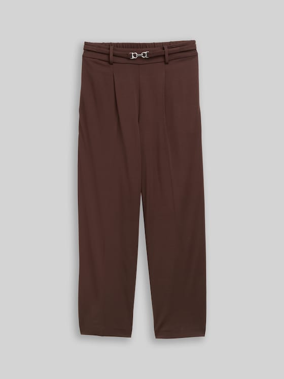 Cropped straight-leg trousers with a belt - java dark brown