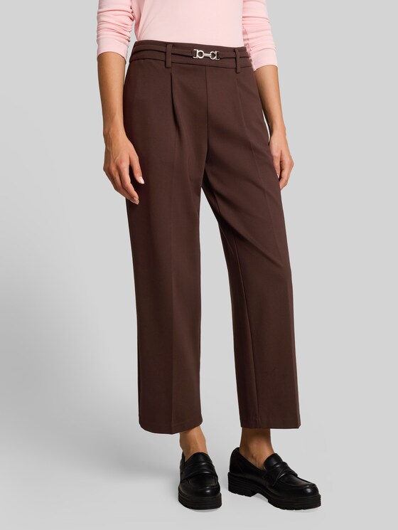 Cropped straight-leg trousers with a belt - java dark brown