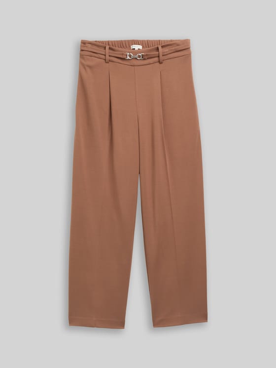 Cropped straight-leg trousers with a belt - camel