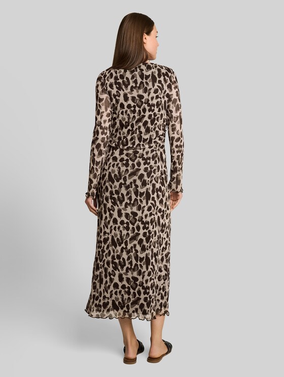 Patterned mesh midi dress - brown beige leo print