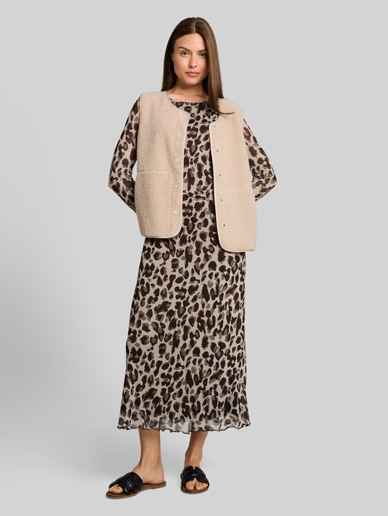 Patterned mesh midi dress - brown beige leo print