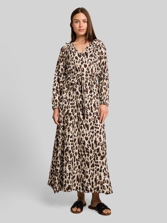 Maxi dress with leopard print - brown beige leo print