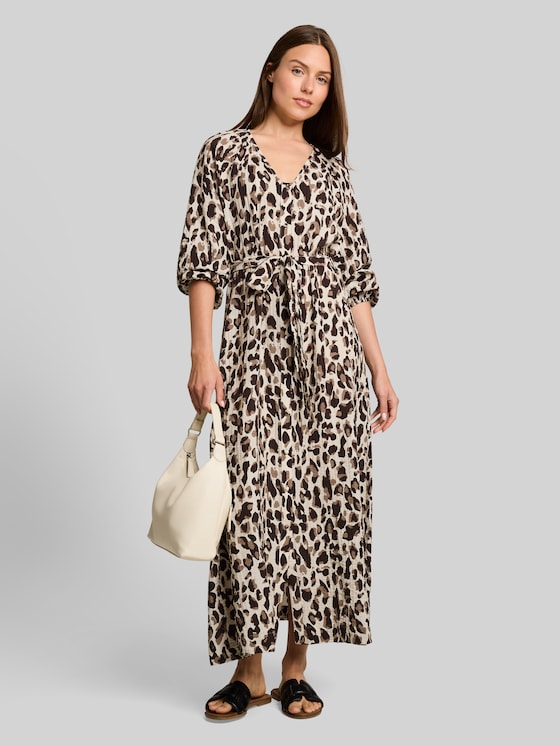 Maxi dress with leopard print - brown beige leo print