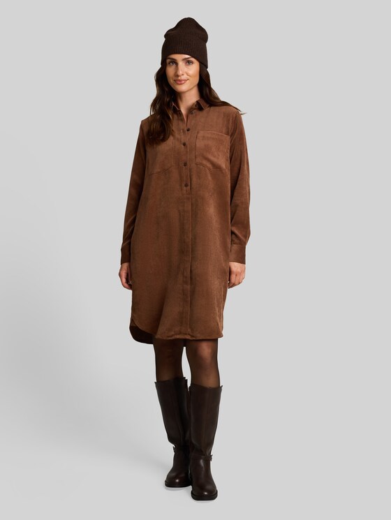 Corduroy dress with side pockets - camel