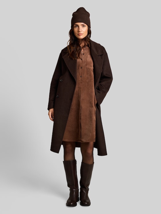 Corduroy dress with side pockets - camel