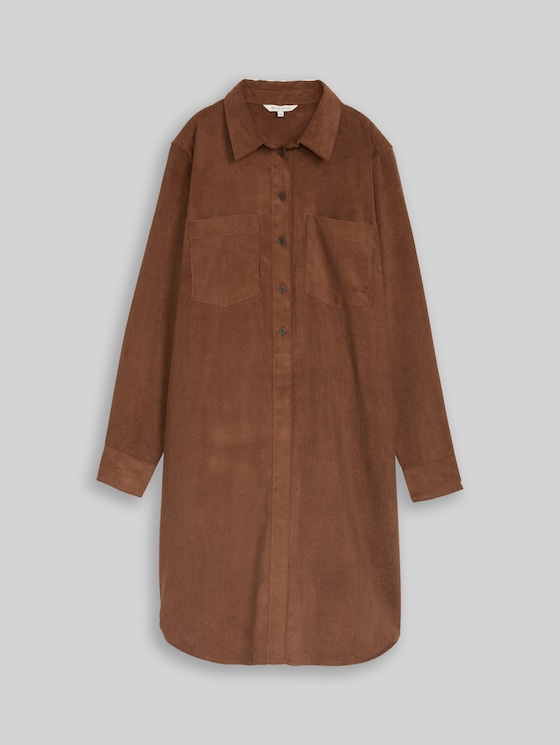 Corduroy dress with side pockets - camel