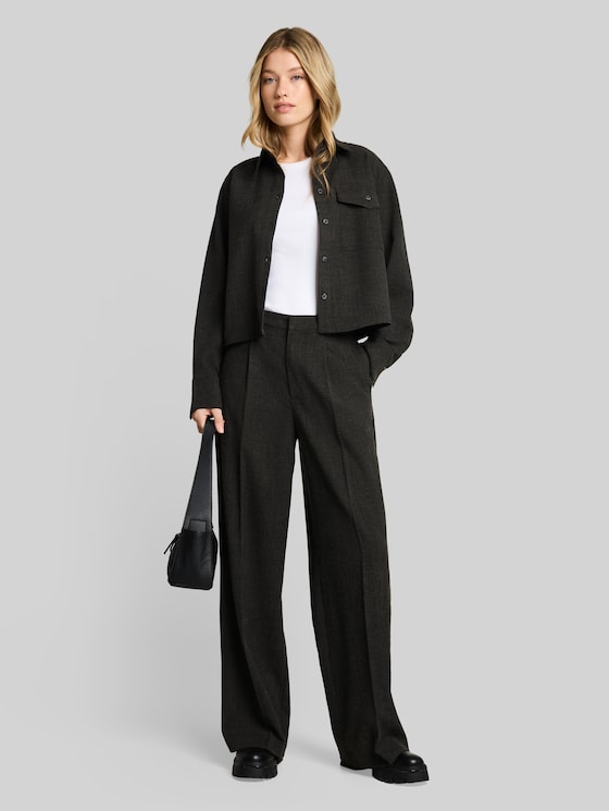 Wide-leg trousers with a crease - Shale Grey Melange