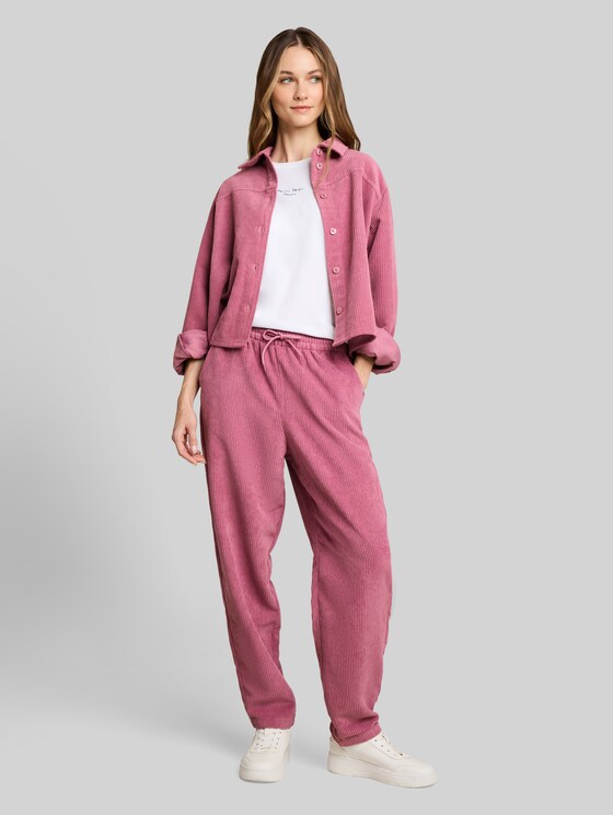 Barrel-cut corduroy trousers with drawstring - dusty berry