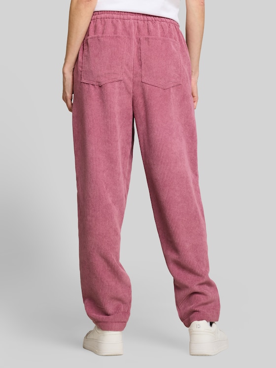 Barrel-cut corduroy trousers with drawstring - dusty berry
