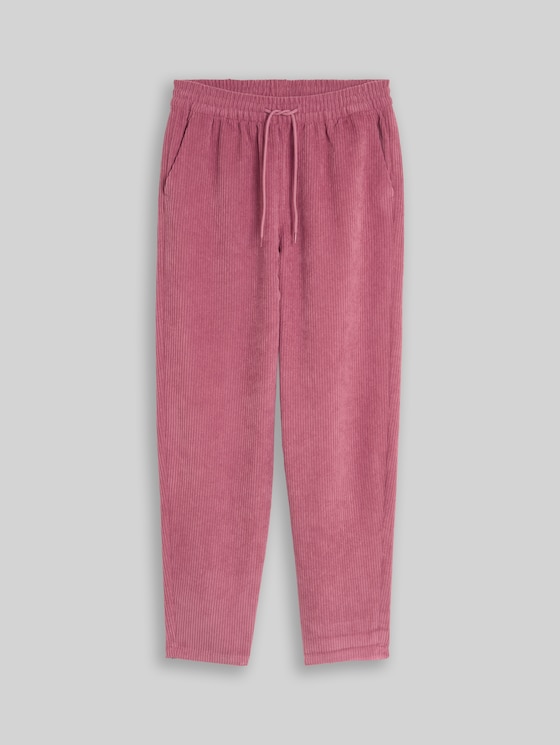 Barrel-cut corduroy trousers with drawstring - dusty berry