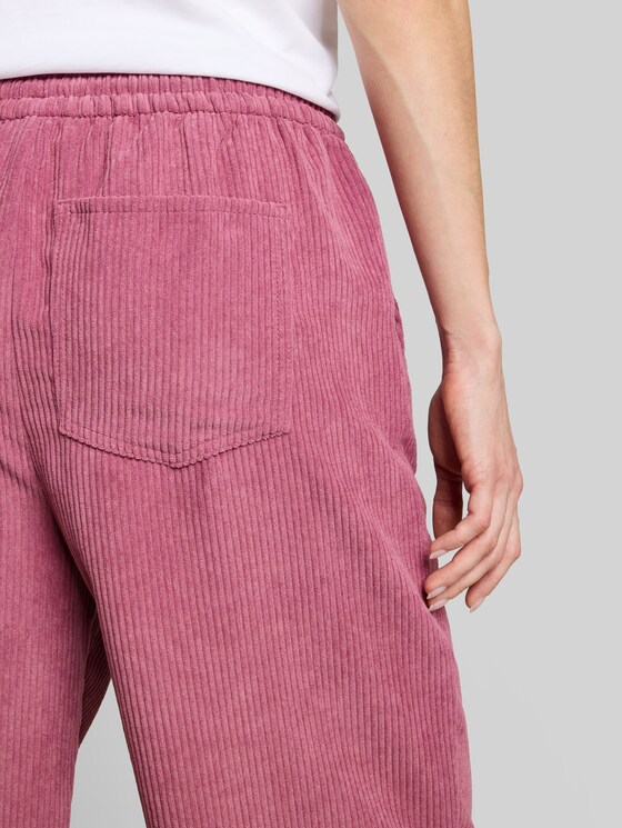 Barrel-cut corduroy trousers with drawstring - dusty berry