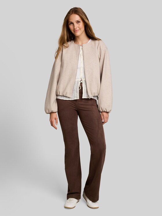 Flared trousers in suede-effect fabric - cool dark brown