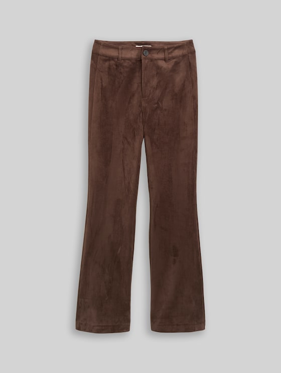 Flared trousers in suede-effect fabric - cool dark brown