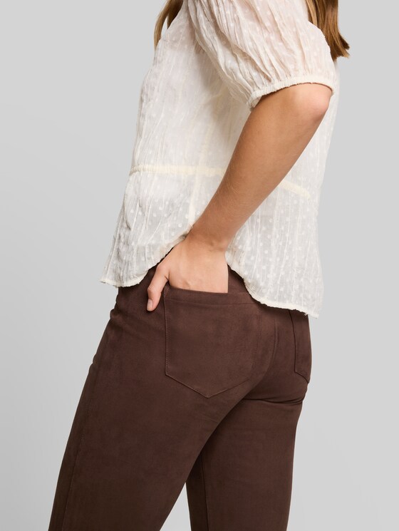 Flared trousers in suede-effect fabric - cool dark brown