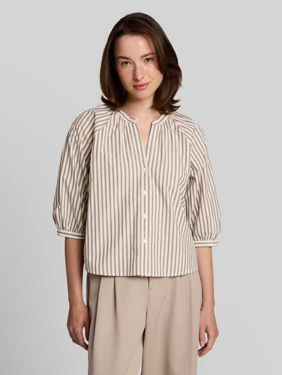 Striped blouse - off white brown beige stripe