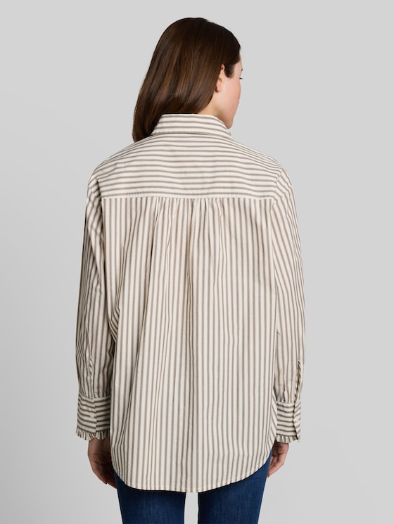 Oversized shirt blouse with stripe pattern - off white brown beige stripe