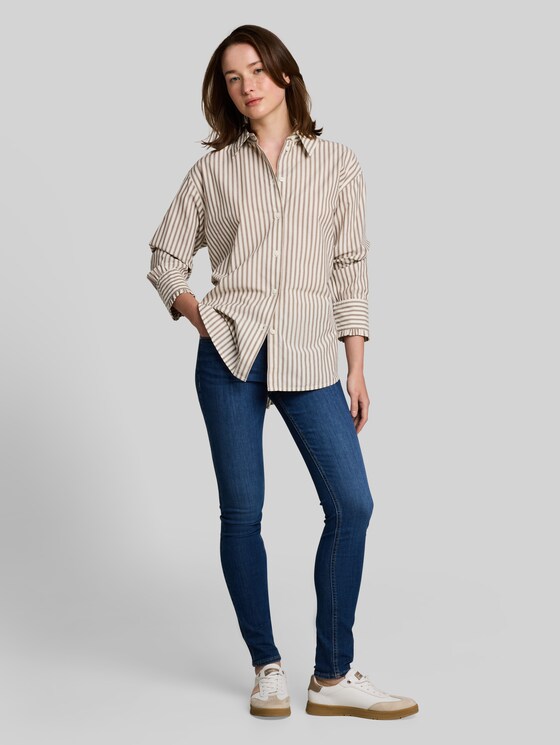 Oversized shirt blouse with stripe pattern - off white brown beige stripe