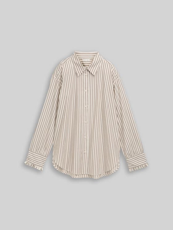 Oversized shirt blouse with stripe pattern - off white brown beige stripe