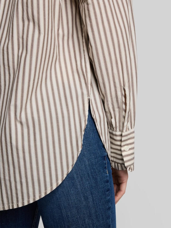 Oversized shirt blouse with stripe pattern - off white brown beige stripe
