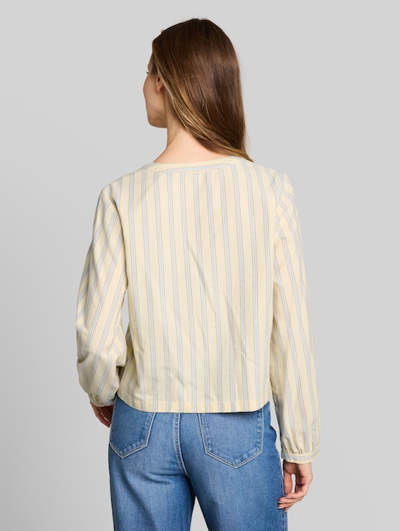 Oxford blouse with a bow - yellow blue brown stripe