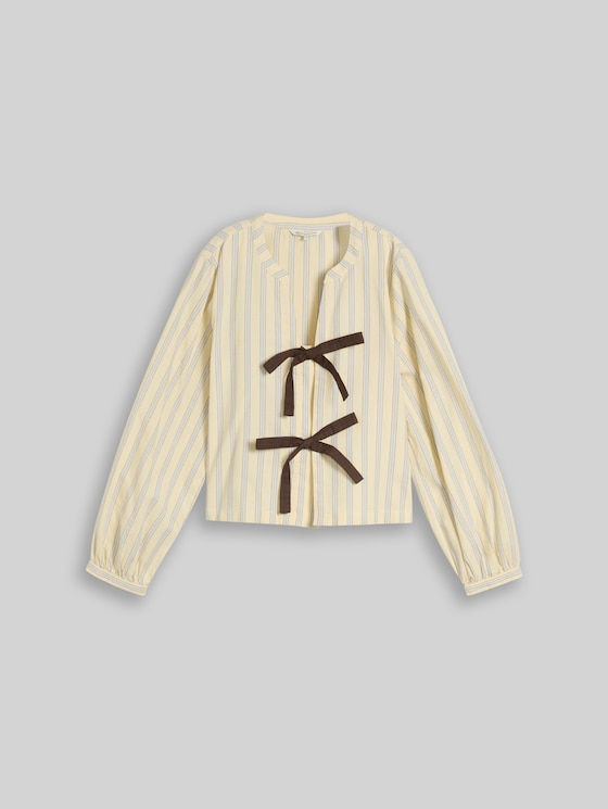 Oxford blouse with a bow - yellow blue brown stripe