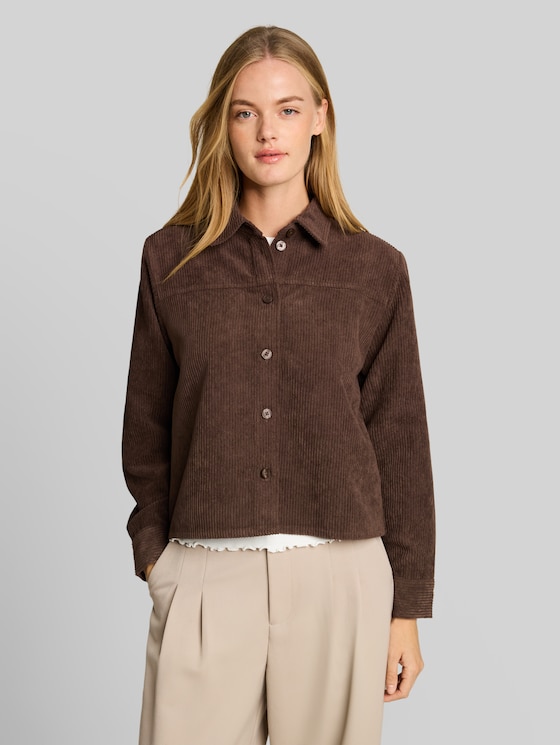 Boxy-fit corduroy blouse - cool dark brown