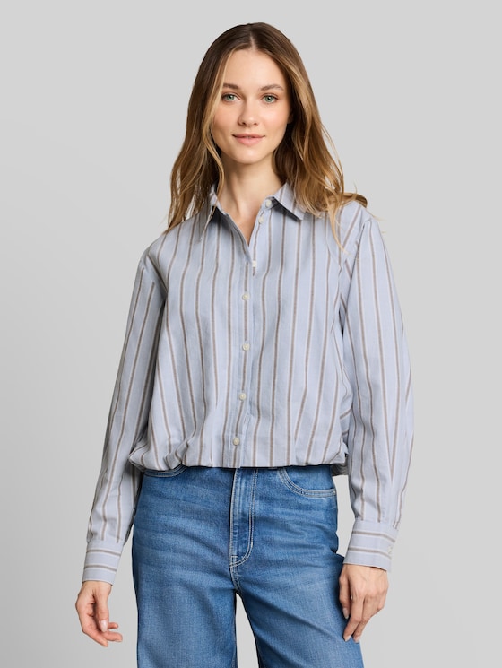 Boxy fit shirt blouse with striped pattern - blue brown white stripe